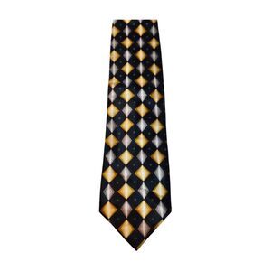 Croft & Barrow Men Neck Tie Black Yellow 60" x 4" 100% Silk Dry Clean